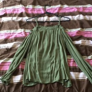 Sage green over the shoulder top